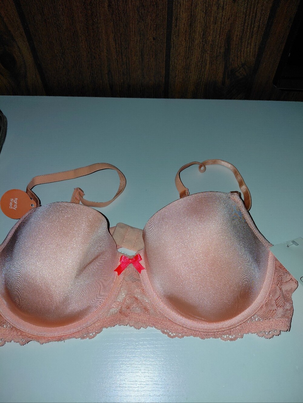 Gilligan & O'Malley Peach Lace Underwire Bra with Bow Accent Luck Pink Is Orange